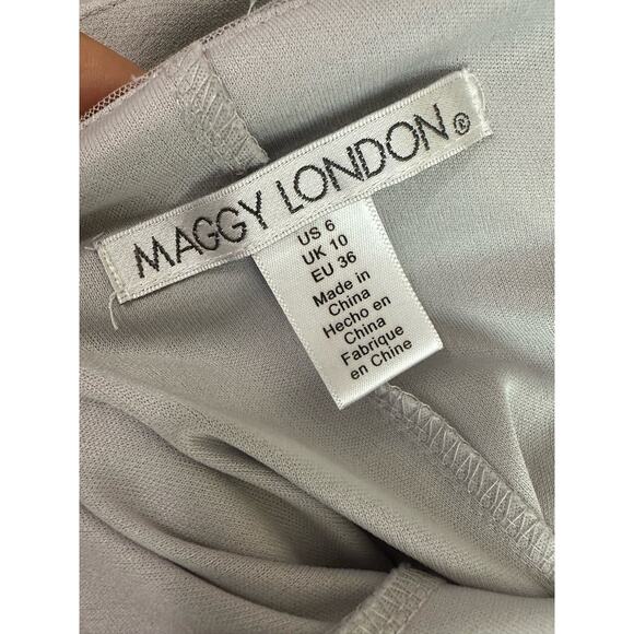 Maggy London light gray short sleeves sheath midi cocktail dress size 6 - Picture 3 of 13